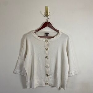 Elliott Lauren Ivory Silk Blend Button Up 3/4 Sleeve Cardigan Sweater XL Classic